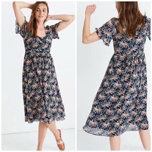 Madewell ruffle sleeves midi dress oasis palms baby doll babydoll small